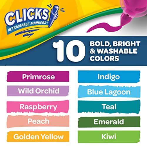 Crayola Washable Markers with Retractable Tips, Clicks, School Supplies, 10 Count, Gifts for Kids