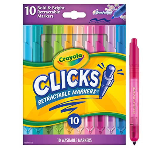 Crayola Washable Markers with Retractable Tips, Clicks, School Supplies, 10 Count, Gifts for Kids