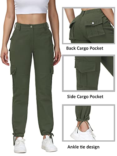 Dafensi Cargo Pants for Women Stretchy Cargo Joggers Casual Lightweight Hiking Pants ArmyGreen XL