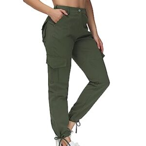 Dafensi Cargo Pants for Women Stretchy Cargo Joggers Casual Lightweight Hiking Pants ArmyGreen XL