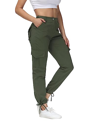 Dafensi Cargo Pants for Women Stretchy Cargo Joggers Casual Lightweight Hiking Pants ArmyGreen XL