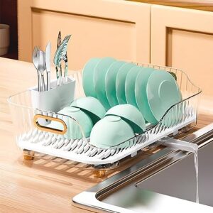 nukied dish drying rack, dish racks for kitchen counter, space-saving kitchen drying rack with a cutlery holder, drying rack for dishes, knives, spoons, and fork