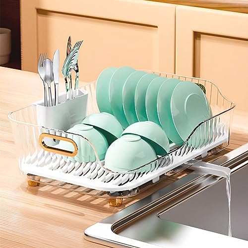 NUKied Dish Drying Rack, Dish Racks for Kitchen Counter, Space-Saving Kitchen Drying Rack with a Cutlery Holder, Drying Rack for Dishes, Knives, Spoons, and Fork