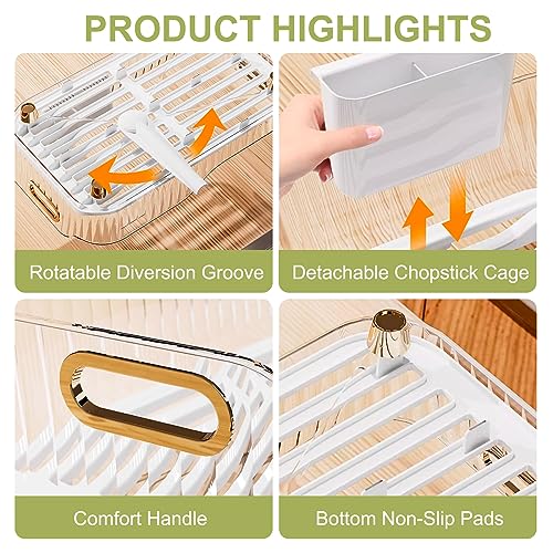 NUKied Dish Drying Rack, Dish Racks for Kitchen Counter, Space-Saving Kitchen Drying Rack with a Cutlery Holder, Drying Rack for Dishes, Knives, Spoons, and Fork