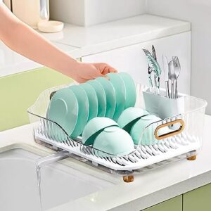 NUKied Dish Drying Rack, Dish Racks for Kitchen Counter, Space-Saving Kitchen Drying Rack with a Cutlery Holder, Drying Rack for Dishes, Knives, Spoons, and Fork