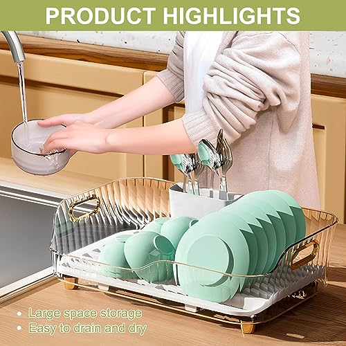 NUKied Dish Drying Rack, Dish Racks for Kitchen Counter, Space-Saving Kitchen Drying Rack with a Cutlery Holder, Drying Rack for Dishes, Knives, Spoons, and Fork