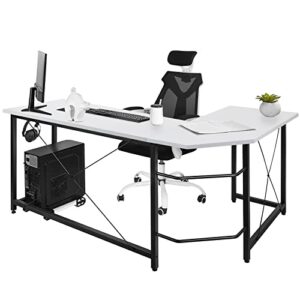 auag modern 66.5‘’ l-shaped home office desk, larger sturdy computer pc laptop table, corner gaming desk, writing workstationdesk, wooden desk w/monitor stand