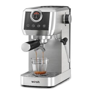 espresso machine, wirsh 20 bar espresso coffee maker with plastic free portafitler and steamer for latte and cappuccino, expresso coffee machine with pressure gauge, touch screen, full stainless steel (home barista plus)