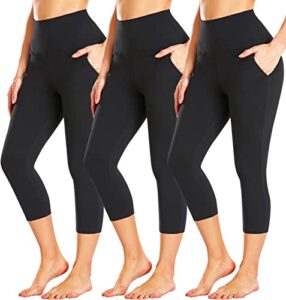 fullsoft 3 pack capri leggings for women with pockets high waisted black workout yoga pants (1-3 pack capri black,black,black(with pockets), 2x-large-3x-large)