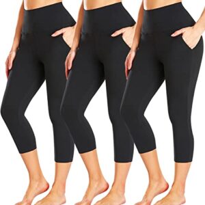 FULLSOFT 3 Pack Capri Leggings for Women with Pockets High Waisted Black Workout Yoga Pants (1-3 Pack Capri Black,Black,Black(with Pockets), 2X-Large-3X-Large)