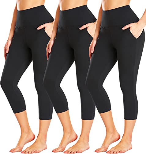 FULLSOFT 3 Pack Capri Leggings for Women with Pockets High Waisted Black Workout Yoga Pants (1-3 Pack Capri Black,Black,Black(with Pockets), 2X-Large-3X-Large)