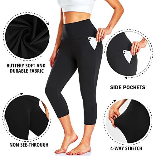 FULLSOFT 3 Pack Capri Leggings for Women with Pockets High Waisted Black Workout Yoga Pants (1-3 Pack Capri Black,Black,Black(with Pockets), 2X-Large-3X-Large)