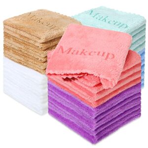 mixweer 30 pcs makeup remover towels microfiber face towels reusable facial cleaning cloth women soft coral fleece wash cloths sets quick drying towel for bath spa, 12'' x 12''(fresh colors)