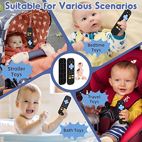 Teething Relief Teethers Toys for Babies 3-6 12 Months Gifts, Silicone Remote Control Baby Teether Bath Toys for 3 6 9 Months Newborn Infant Boy Girl Autism, Food Grade Silicone Sensory Toys, Black