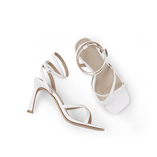 Arromic White High Stilettos Heeled Sandals for Women Strappy Square Toe Heel Open Toe Heels Dressy Wedding Shoes Pumps Sandals