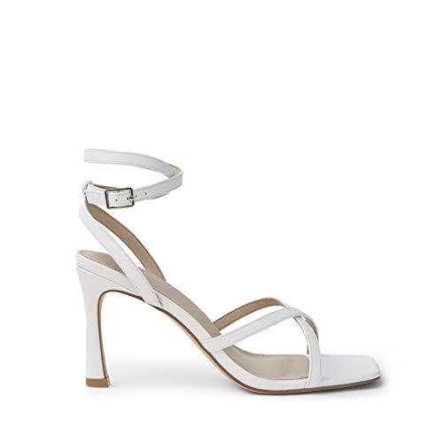 Arromic White High Stilettos Heeled Sandals for Women Strappy Square Toe Heel Open Toe Heels Dressy Wedding Shoes Pumps Sandals