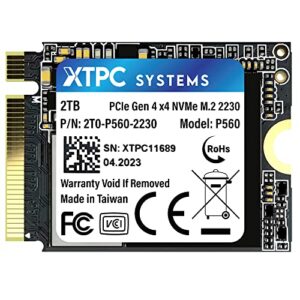 xtpc systems 2tb p560 m.2 2230 nvme pcie ssd gen 4.0x4 single-sided drive, 5100mb/s read, 3200 mb/s write (upgrade for steam deck, surface pro 7, surface laptop 4)