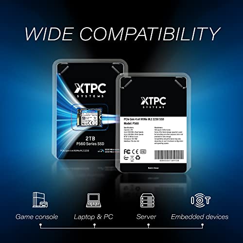 XTPC Systems 2TB P560 M.2 2230 NVMe PCIe SSD Gen 4.0x4 Single-Sided Drive, 5100MB/s Read, 3200 MB/s Write (Upgrade for Steam Deck, Surface Pro 7, Surface Laptop 4)