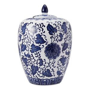 mikasa 8x8x12 inch blue and white floral ceramic canister with lid