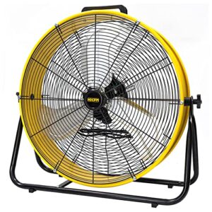 hicfm 8200 cfm 24 inch portable high velocity drum fan with powerful 1/3 hp motor, turbo blade, 3 speed low noise design and 9ft power cord for air circulation, convenience - ul listed