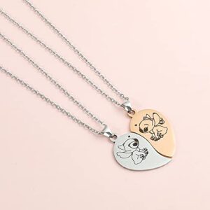 Cartoon Stitch & Angel Necklaces Set - 2Pcs Stainless Steel Chain Pendant Couple Choker Jewelry Accessories, Gifts for Lover