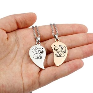 Cartoon Stitch & Angel Necklaces Set - 2Pcs Stainless Steel Chain Pendant Couple Choker Jewelry Accessories, Gifts for Lover