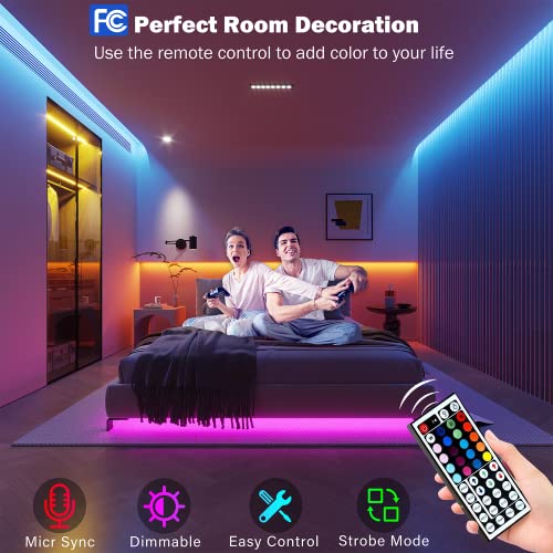 Leeleberd Led Lights for Bedroom 100 ft (2 Rolls of 50ft) Music Sync Color Changing RGB Led Strip Lights with Remote App Control Bluetooth Led light Strip, Led Lights for Room Home Kitchen Decor Party