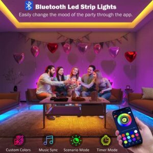 Leeleberd Led Lights for Bedroom 100 ft (2 Rolls of 50ft) Music Sync Color Changing RGB Led Strip Lights with Remote App Control Bluetooth Led light Strip, Led Lights for Room Home Kitchen Decor Party