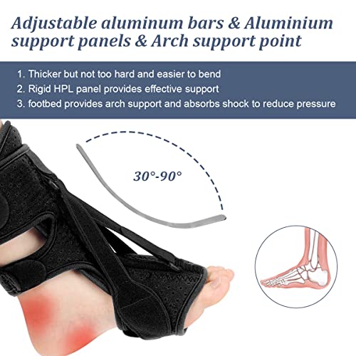 WSXUS Upgrade Plantar Fasciitis Night Splint with 3 Adjustable Straps for Women&Men, Relief Brace for Plantar Fasciitis, Foot Drop, and Achilles Tendonitis - Day and Night (Black)