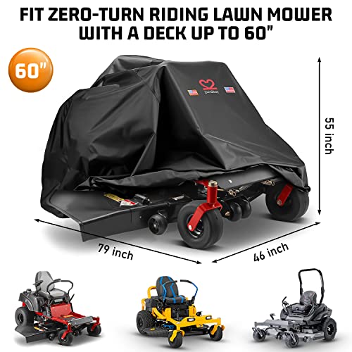 Zero-Turn Lawn Mower Cover, Riding Lawn Mower Covers Waterproof Heavy Duty 600D Oxford Zero-Turn Cover for Cub Cadet Bad Boy Toro John Deere Craftsman Gravely Universal Tractor Cover Up to 60" Decks