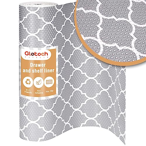 Glotoch Upgraded Non Slip Shelf Liner with Dot, Non Adhesive Drawer Liner, Waterproof Shelf Liners for Kitchen Cabinets, Drawer, Fridge, Wire Shelving, Pantry-12” X 20 FT, Heavy Duty, Grey