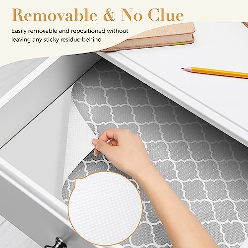 Glotoch Upgraded Non Slip Shelf Liner with Dot, Non Adhesive Drawer Liner, Waterproof Shelf Liners for Kitchen Cabinets, Drawer, Fridge, Wire Shelving, Pantry-12” X 20 FT, Heavy Duty, Grey