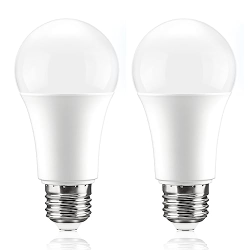 Dusk to Dawn Light Bulbs Outdoor 100 Watt Equivalent - 2 Pack E26 12W Automatic On/Off Sensor Light Bulb Daylight 6000K A19 Outdoor LED Light Bulbs