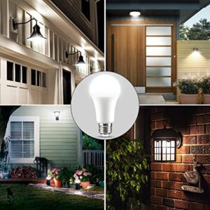 Dusk to Dawn Light Bulbs Outdoor 100 Watt Equivalent - 2 Pack E26 12W Automatic On/Off Sensor Light Bulb Daylight 6000K A19 Outdoor LED Light Bulbs