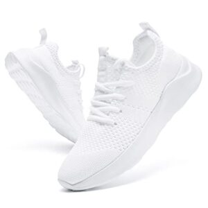 wohhhw women walking shoes ladies running sneakers breathable mesh sports shoes casual lightweight gym lace up sneakers fitness athletic slip on comfortable white us size 8
