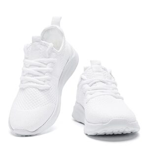 WOHHHW Women Walking Shoes Ladies Running Sneakers Breathable Mesh Sports Shoes Casual Lightweight Gym Lace up Sneakers Fitness Athletic Slip On Comfortable White US Size 8