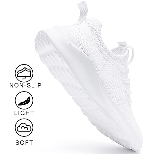 WOHHHW Women Walking Shoes Ladies Running Sneakers Breathable Mesh Sports Shoes Casual Lightweight Gym Lace up Sneakers Fitness Athletic Slip On Comfortable White US Size 8