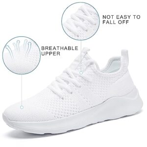 WOHHHW Women Walking Shoes Ladies Running Sneakers Breathable Mesh Sports Shoes Casual Lightweight Gym Lace up Sneakers Fitness Athletic Slip On Comfortable White US Size 8