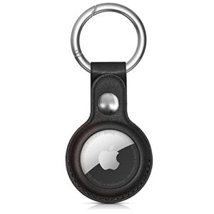 woyinger air tag keychain for apple airtags holder, protective leather airtags case tracker cover with air tag holder, airtag key ring compatible with apple new airtag，black