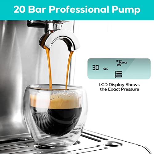 CASABREWS Espresso Machine with Grinder, 20 Bar Professional Espresso Maker with Milk Frother Steam Wand, Barista Cappuccino Latte Machine with LCD Display, Coffee Machine Gift for Dad, Mom or Wife