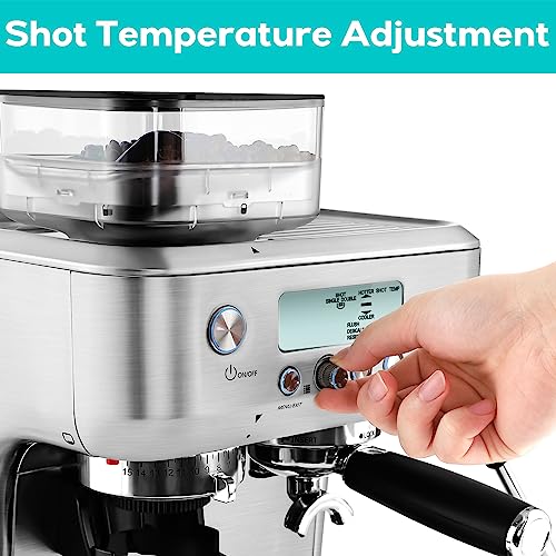 CASABREWS Espresso Machine with Grinder, 20 Bar Professional Espresso Maker with Milk Frother Steam Wand, Barista Cappuccino Latte Machine with LCD Display, Coffee Machine Gift for Dad, Mom or Wife