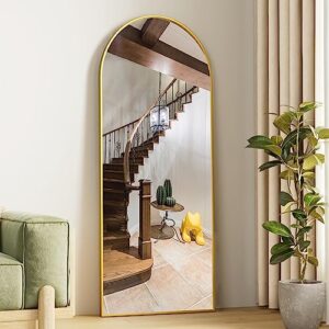 floor mirror, 64"x21" gold full length mirror, arched mirror full length, freestanding mirror, arch floor length mirror with thin aluminum frame hanging or leaning, wall mounted mirror for bedroom
