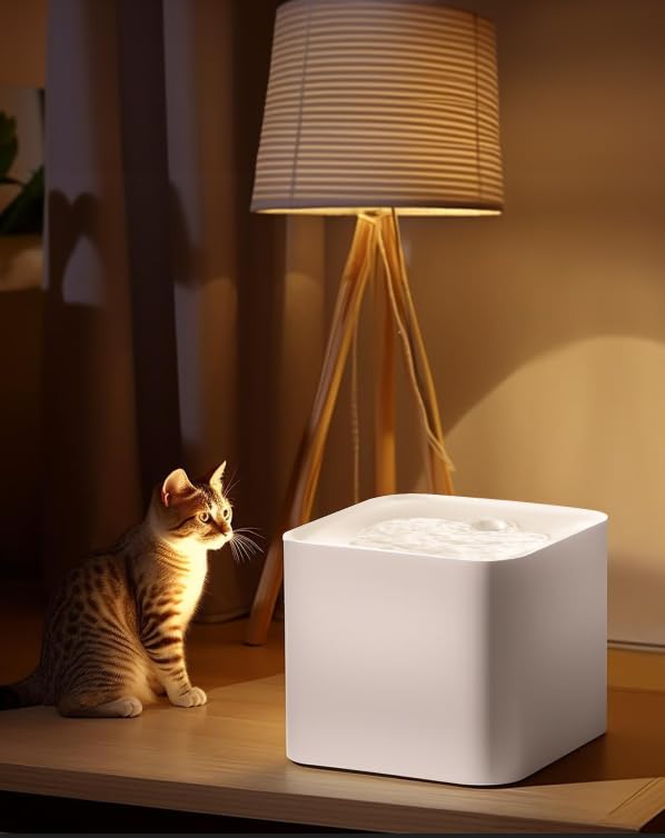 Cat Water Fountain,luti 67 oz/2.0L Automatic Water Fountain for Cats Inside with LED Light for Cats, Dogs, Multiple Pets, Replacement Filters Included, White