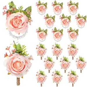 sherr 20 pcs rose wrist corsage and boutonniere set flower wrist corsage wristlet band bracelet bridegroom men's boutonniere wedding wristlet hand flower for prom party bouquets accessories (pink)