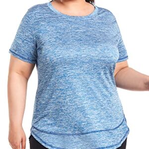 Abrooical Plus Size Womens Athletic Tops Short Sleeve Loose Fit Workout Shirts Sports Yoga Running Dry Fit Tunics Blue 3X-Large