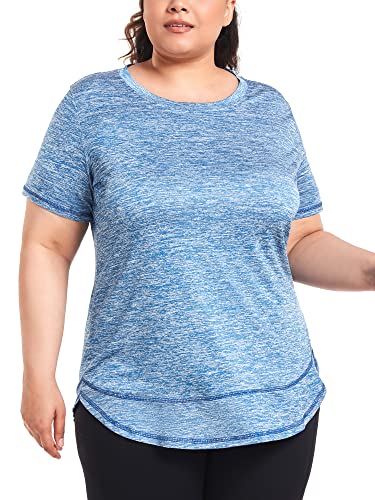 Abrooical Plus Size Womens Athletic Tops Short Sleeve Loose Fit Workout Shirts Sports Yoga Running Dry Fit Tunics Blue 3X-Large