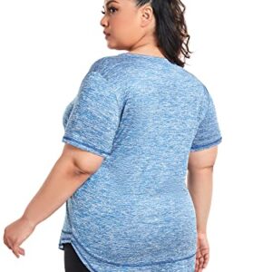 Abrooical Plus Size Womens Athletic Tops Short Sleeve Loose Fit Workout Shirts Sports Yoga Running Dry Fit Tunics Blue 3X-Large