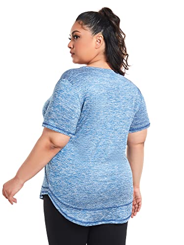 Abrooical Plus Size Womens Athletic Tops Short Sleeve Loose Fit Workout Shirts Sports Yoga Running Dry Fit Tunics Blue 3X-Large