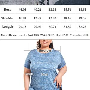 Abrooical Plus Size Womens Athletic Tops Short Sleeve Loose Fit Workout Shirts Sports Yoga Running Dry Fit Tunics Blue 3X-Large