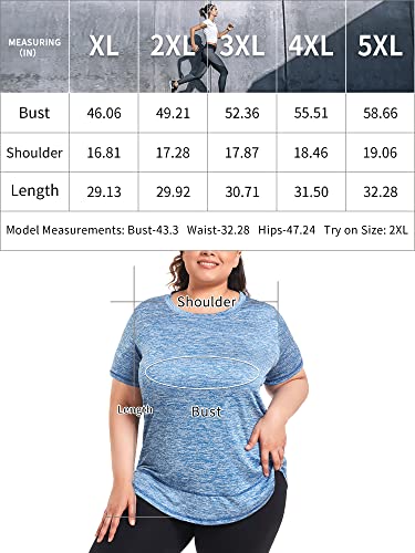 Abrooical Plus Size Womens Athletic Tops Short Sleeve Loose Fit Workout Shirts Sports Yoga Running Dry Fit Tunics Blue 3X-Large